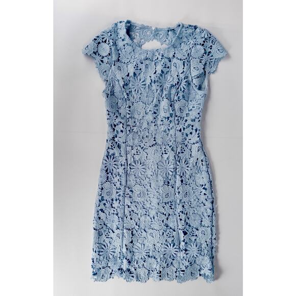Lulus Romance Language Blue Floral Crochet Lace Mini Dress Backless Size Small - Picture 9 of 9